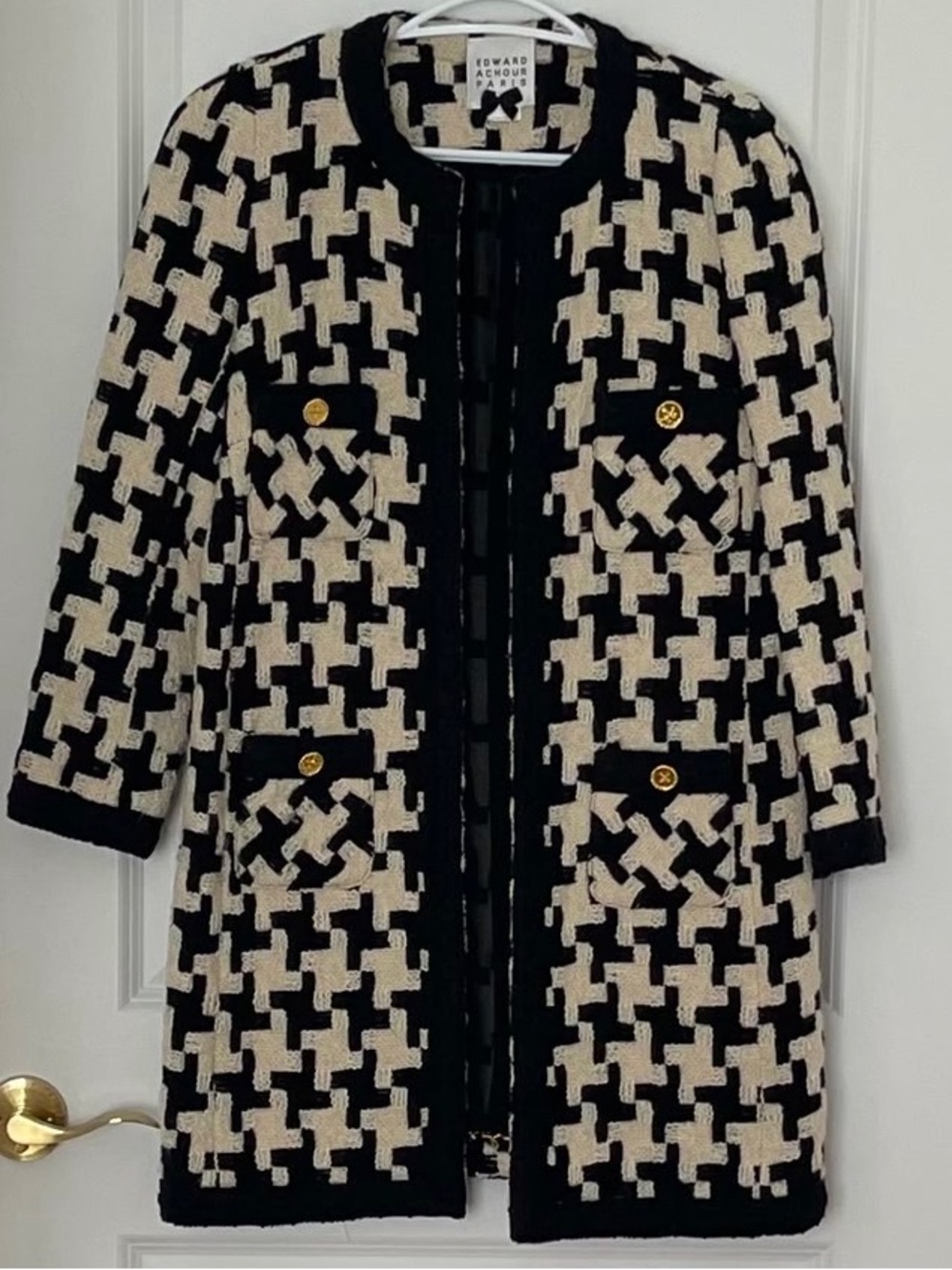 Edward Achour Black & Cream Houndstooth Tweed Jacket